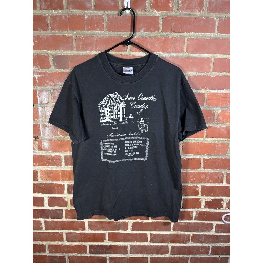 Vintage San Quentin Prison “Condos” Funny Parody Black Shirt Adult Large